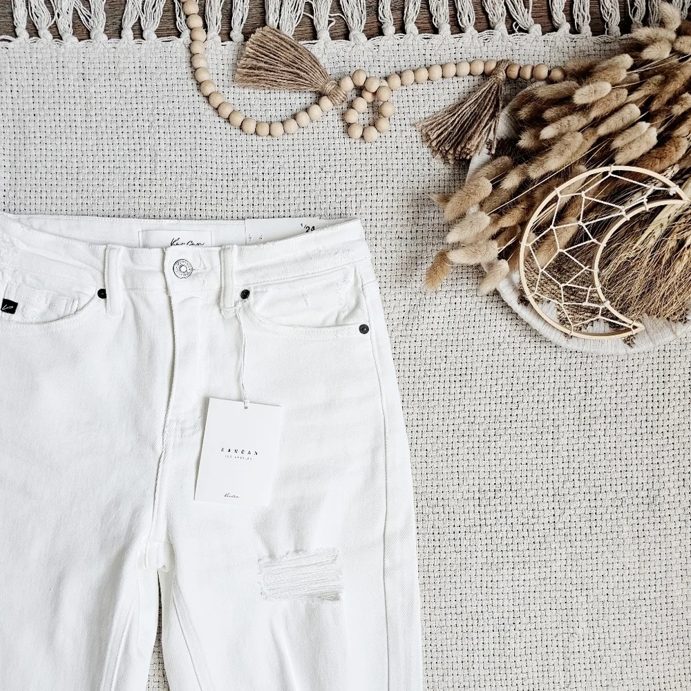 KanCan High Rise Slim Straight Fit Denim Jeans Stretch Distressed White 1/24 NEW - Picture 10 of 13